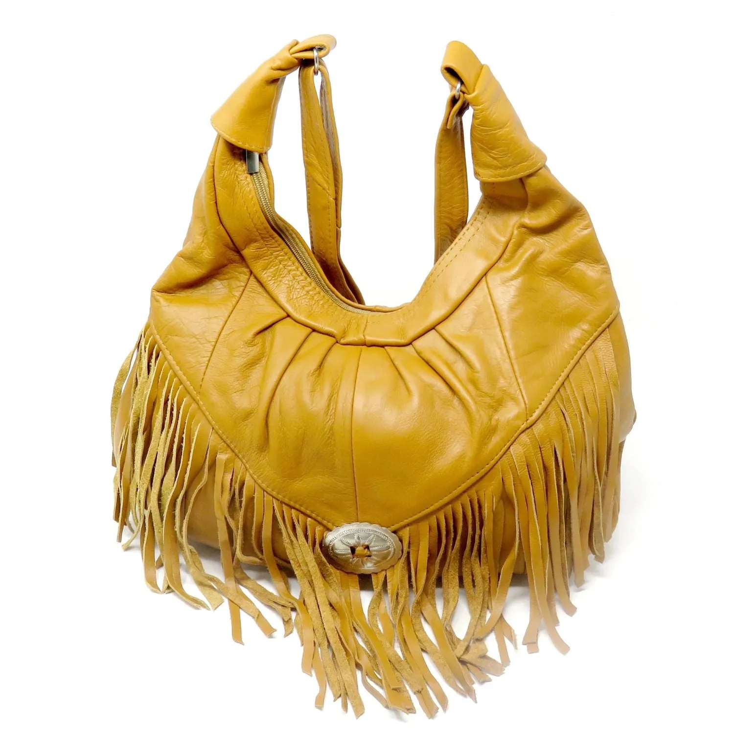 Fringe Hobo Bag - Soft Genuine Leather Brown Color