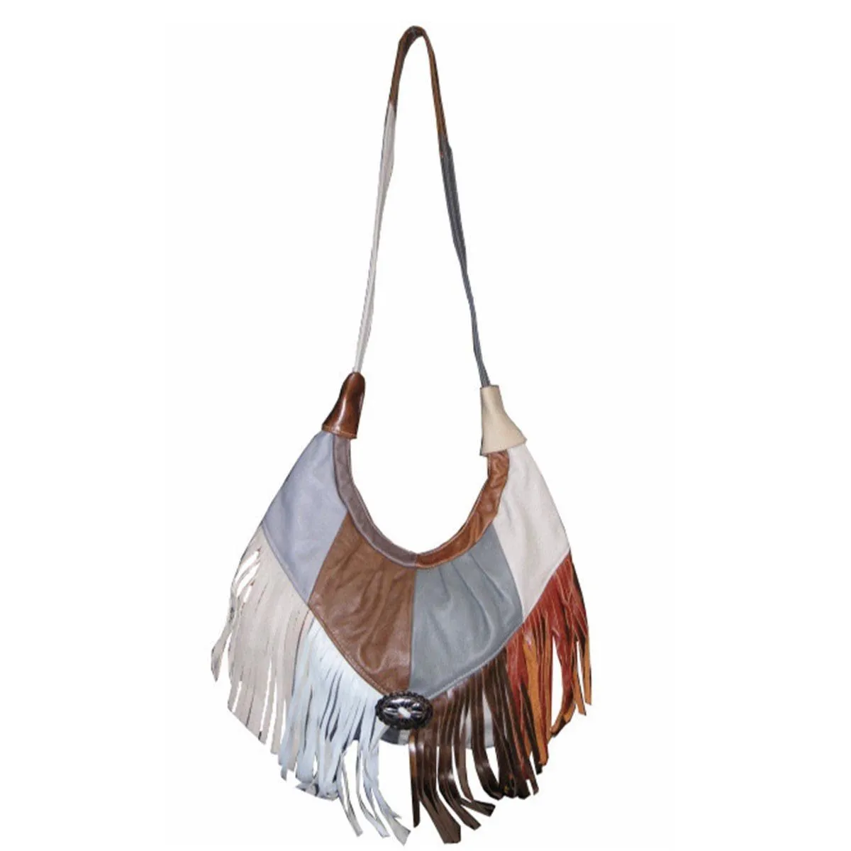 Fringe Hobo Bag - Soft Genuine Leather Brown Color