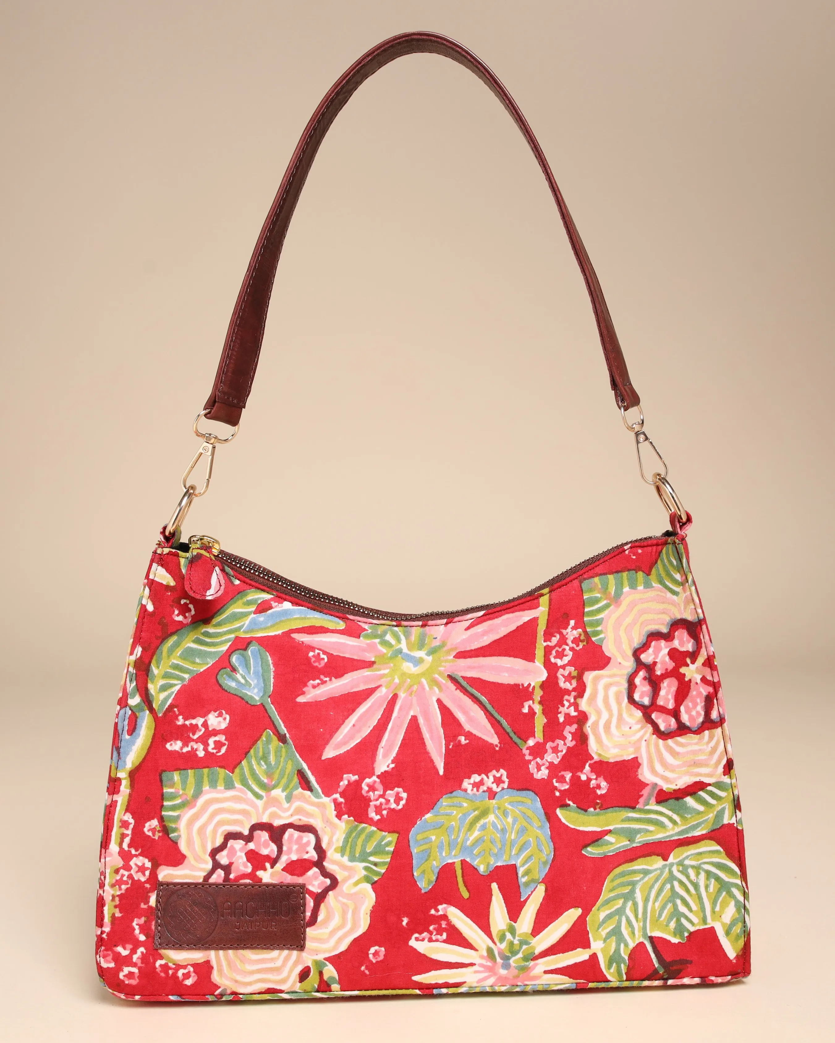 Fusion Floral Cotton Blockprinted Baguette Bag