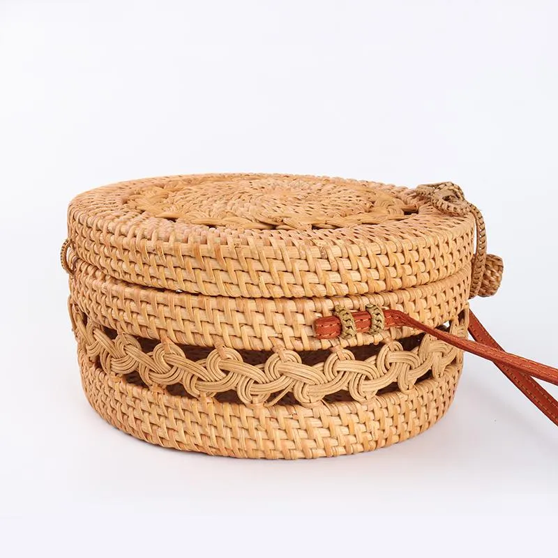 Handwoven Circle Rattan Beach Bag