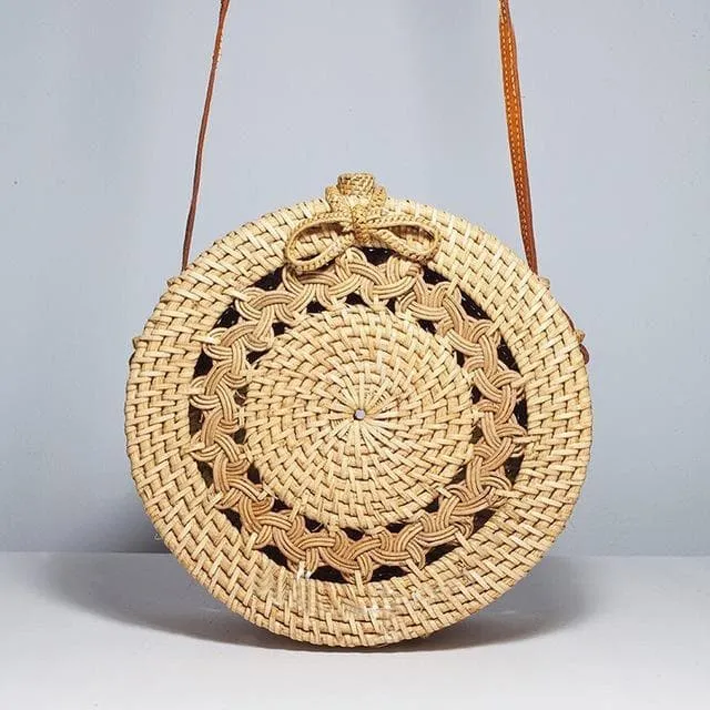 Handwoven Circle Rattan Beach Bag