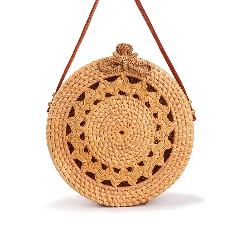 Handwoven Circle Rattan Beach Bag