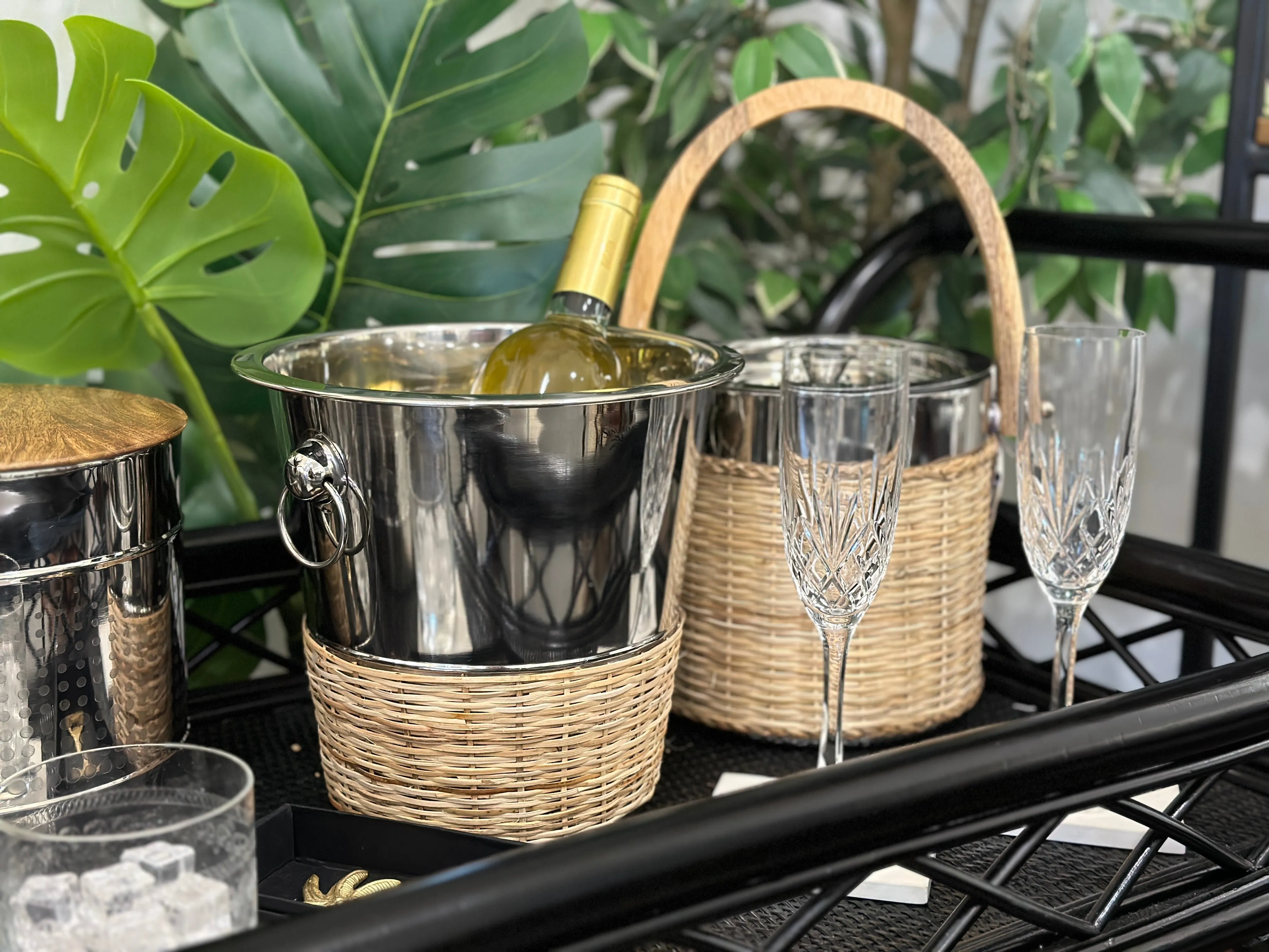 Ice Bucket with Rattan Finish