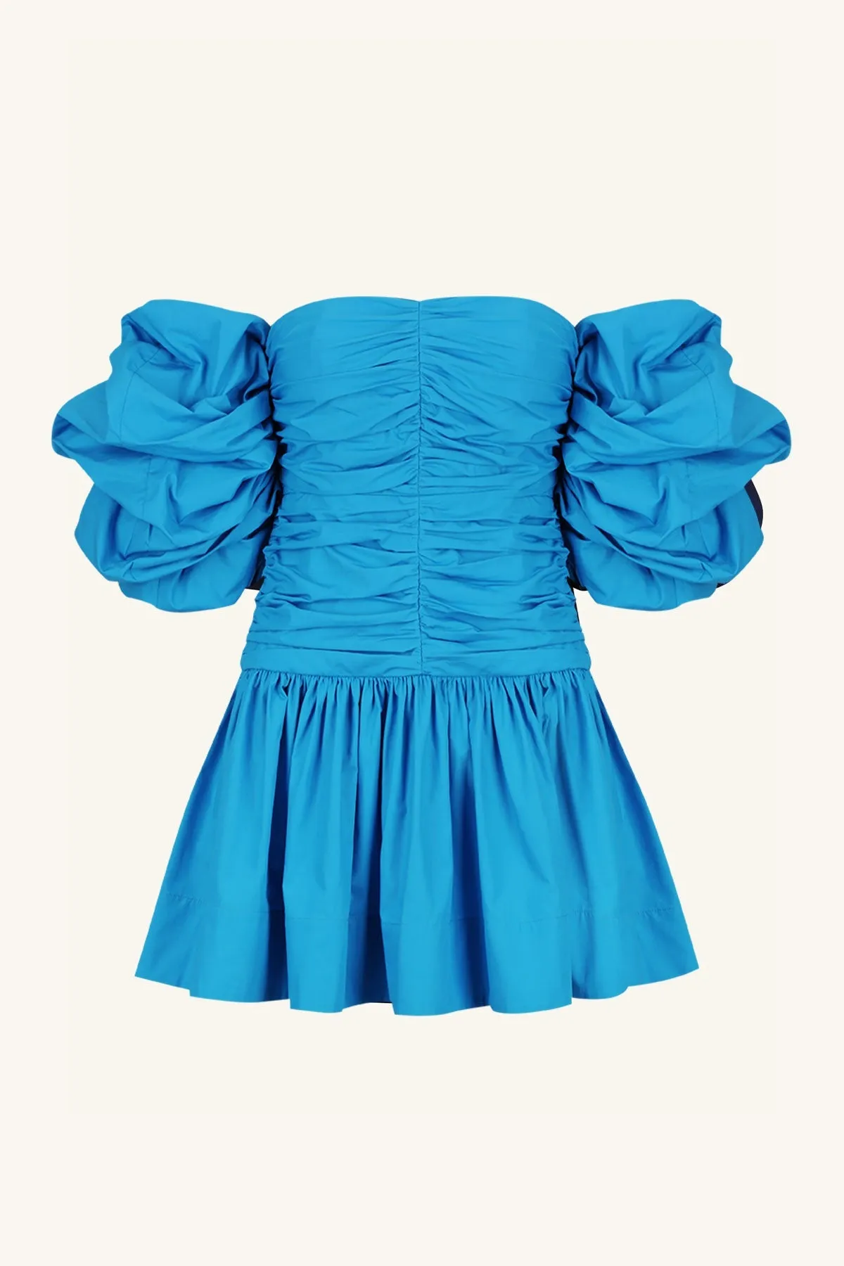 JOSEPHINE RUCHED FRILL MINI DRESS - AQUA