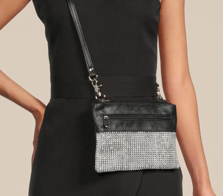 Leather Crossbody with Crystal Accent