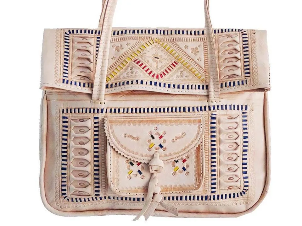 Leather Tote Bag - Chkara - Embroidered - Undyed