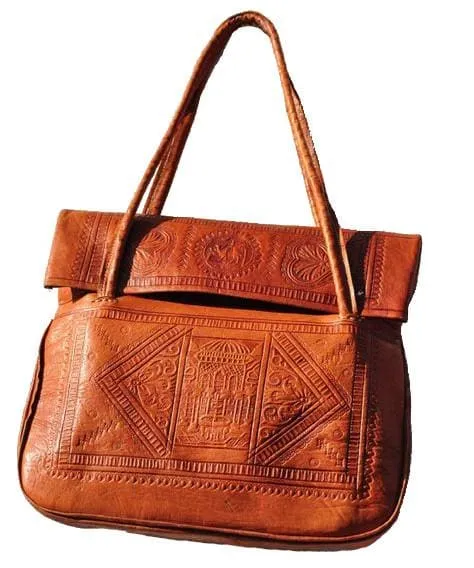 Leather Tote Bag - Chkara - Orange - La Fontaine