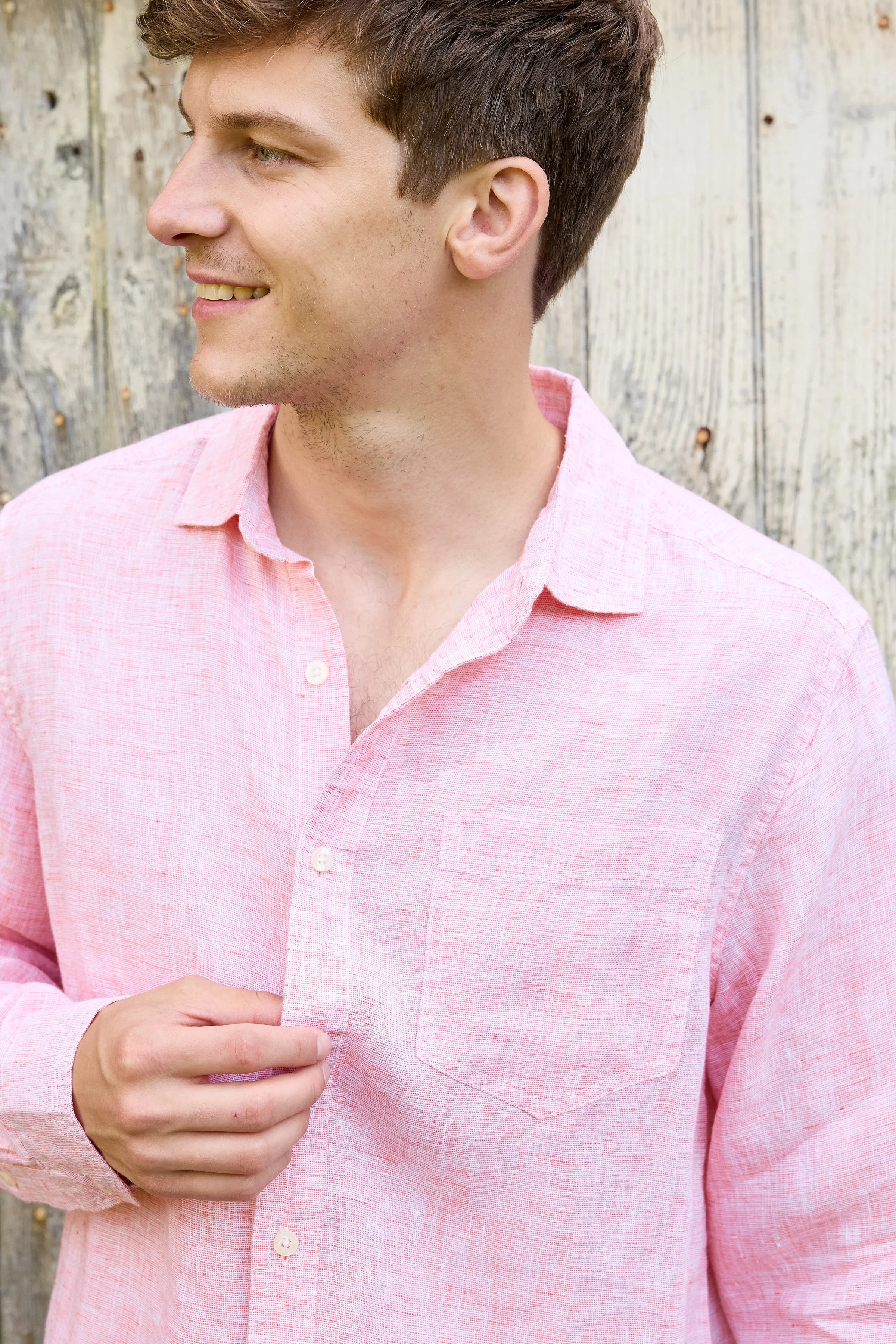 Lightweight Yarn Dye Linen Shirt - Sunset Orange