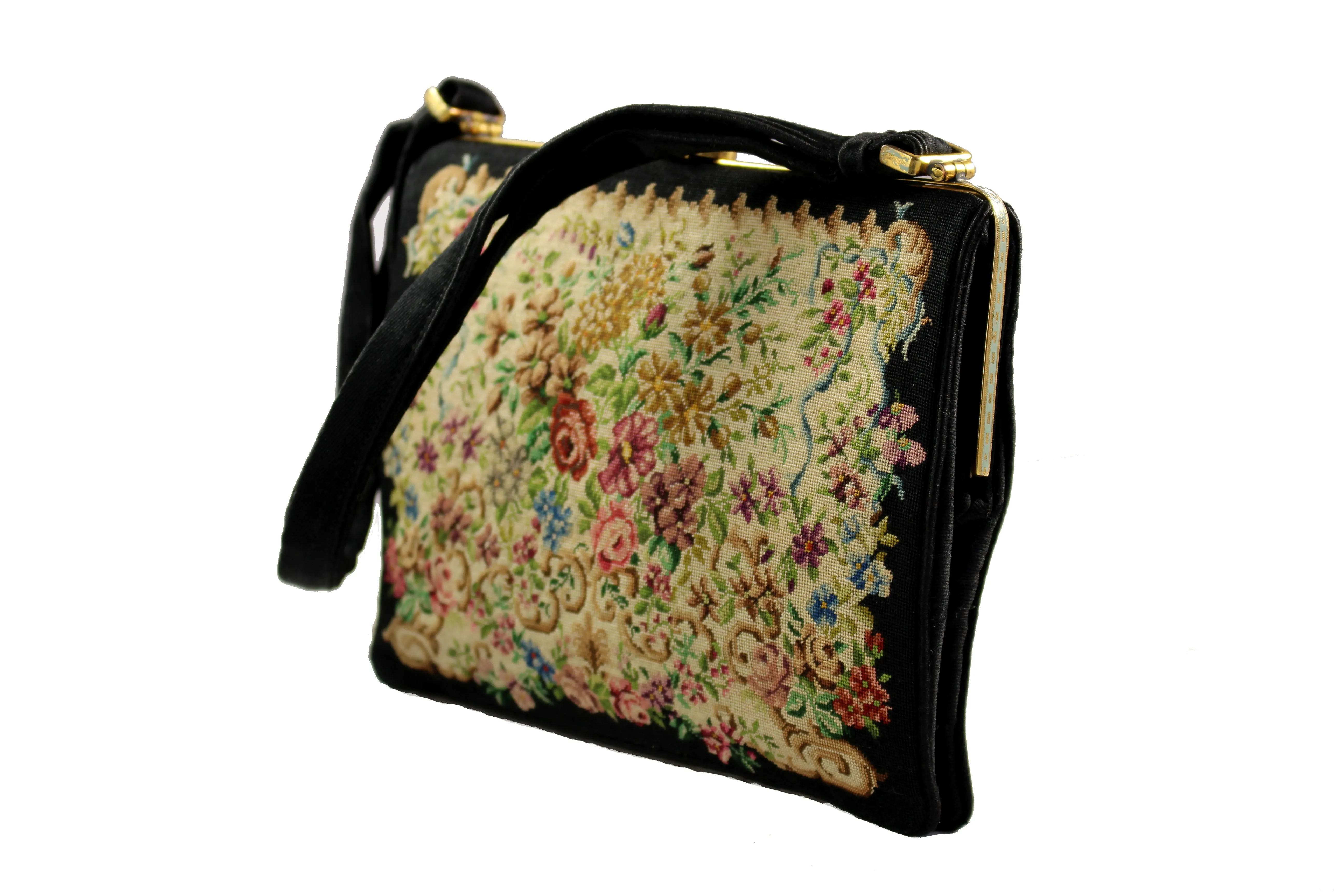 LOEWE petit point purse with enamel embellished frame