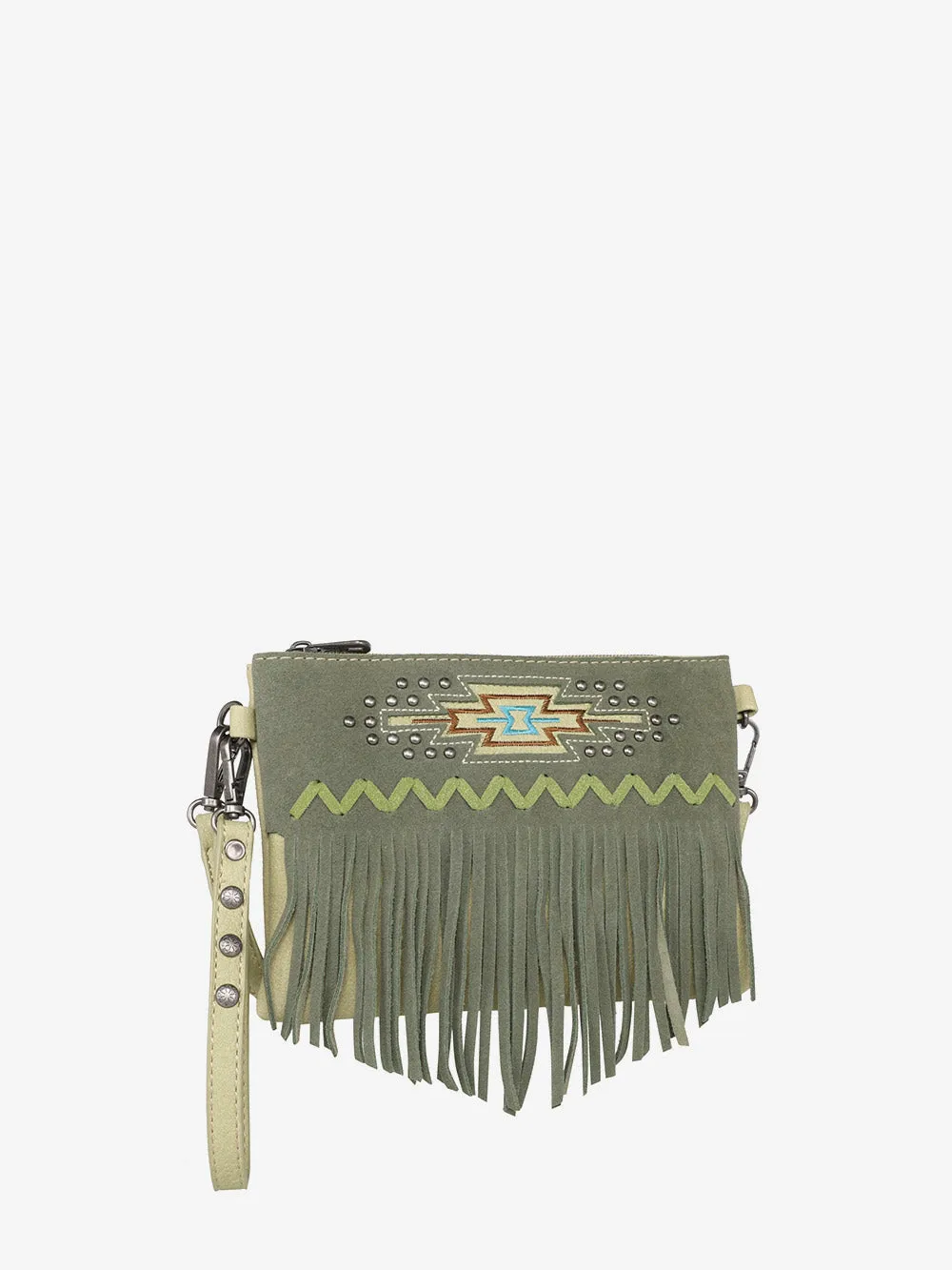 Montana West Aztec Embroidery Tassel Crossbody Wristlet