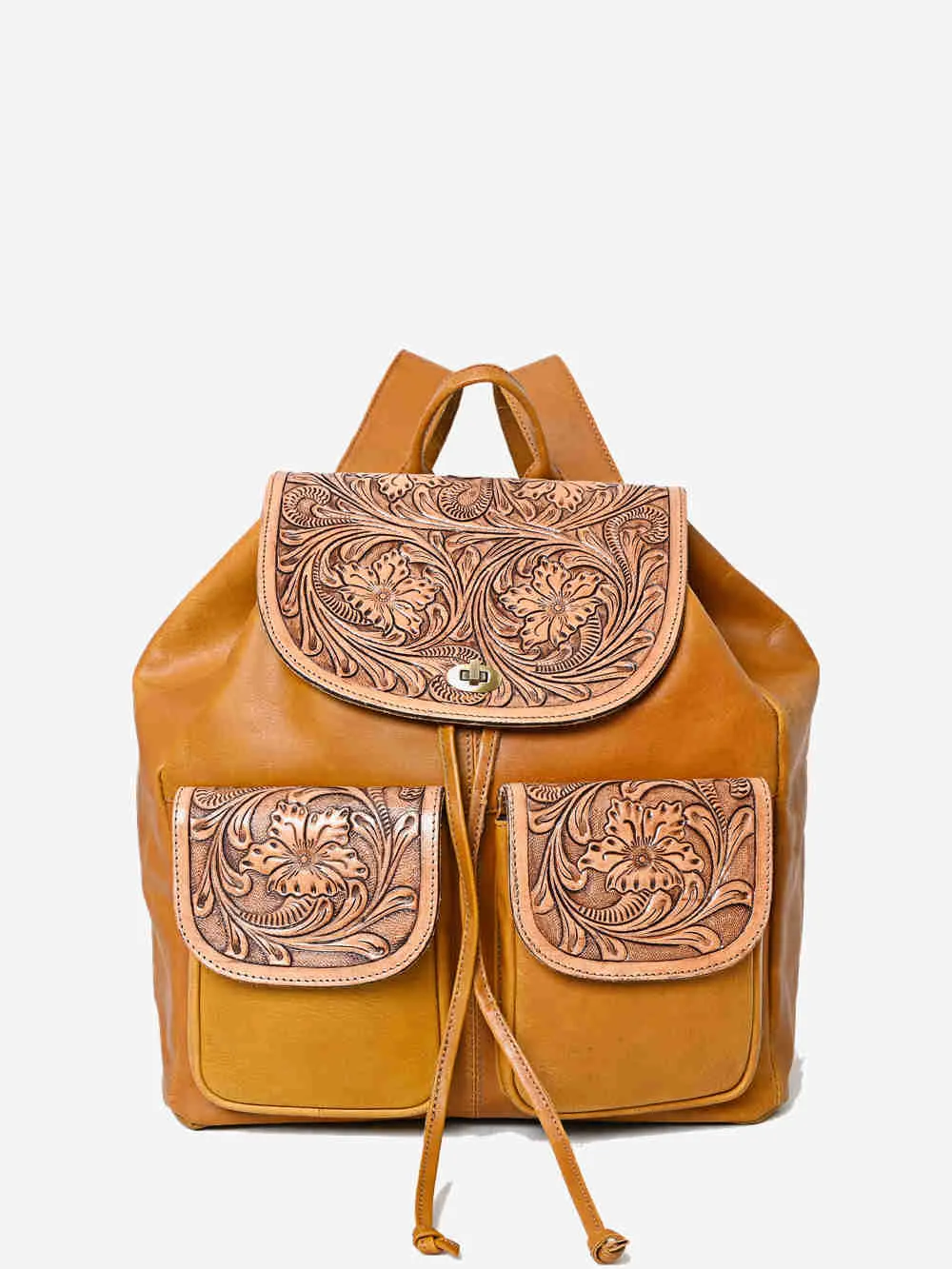 Montana West Genuine Leather Hand Tooled Drawstring Backpack