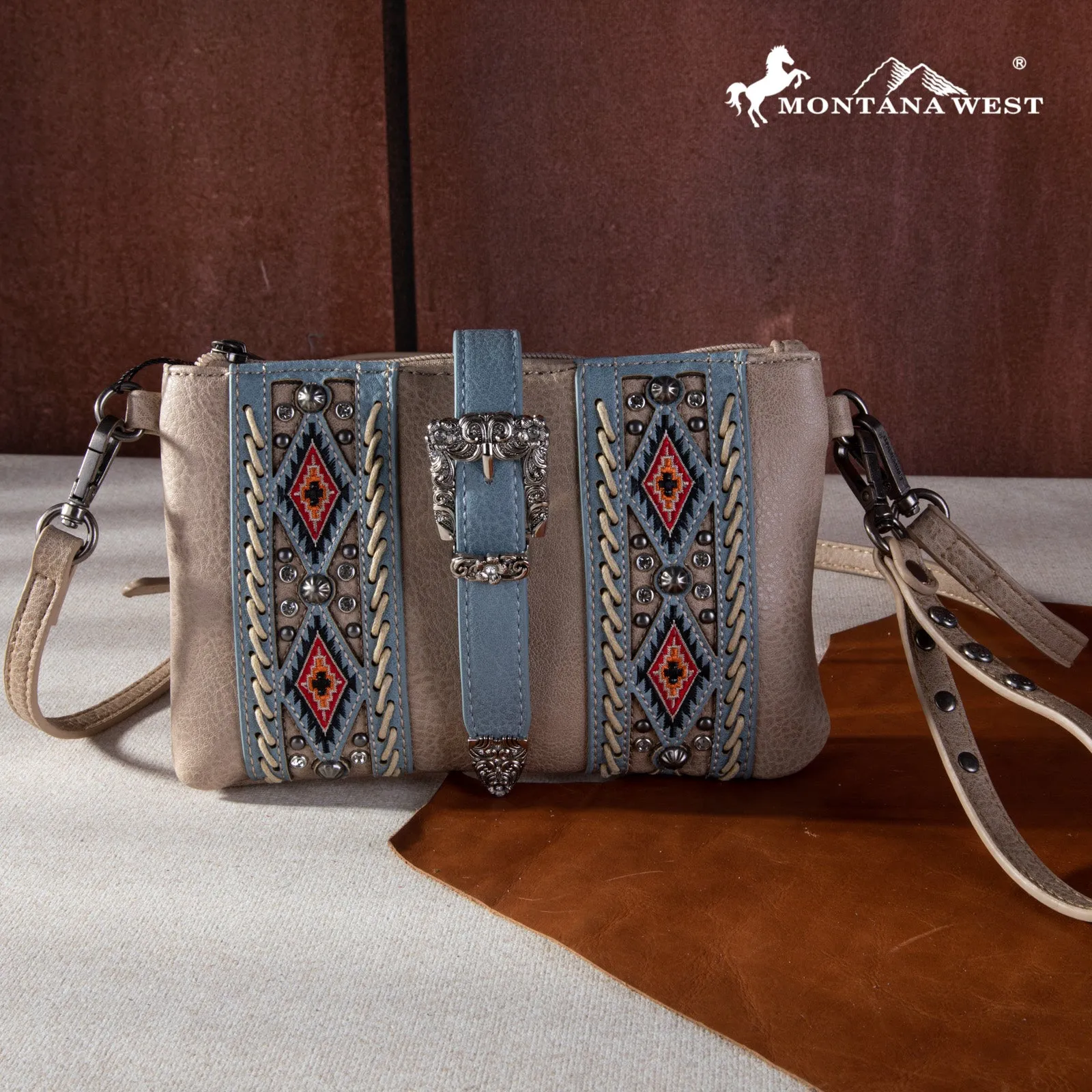 MW1254-181 Montana West Buckle Aztec  Collection Clutch/Crossbody