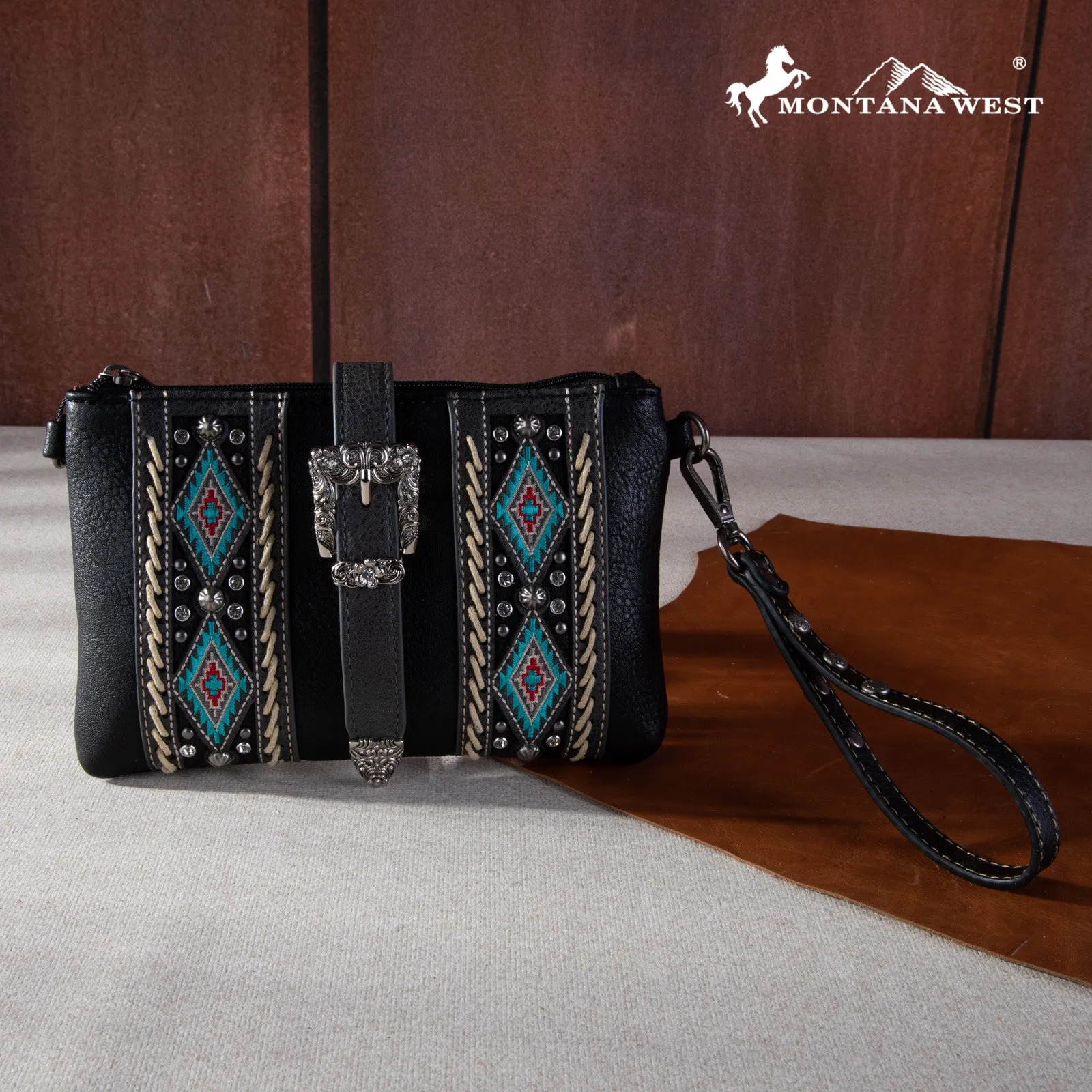 MW1254-181 Montana West Buckle Aztec  Collection Clutch/Crossbody