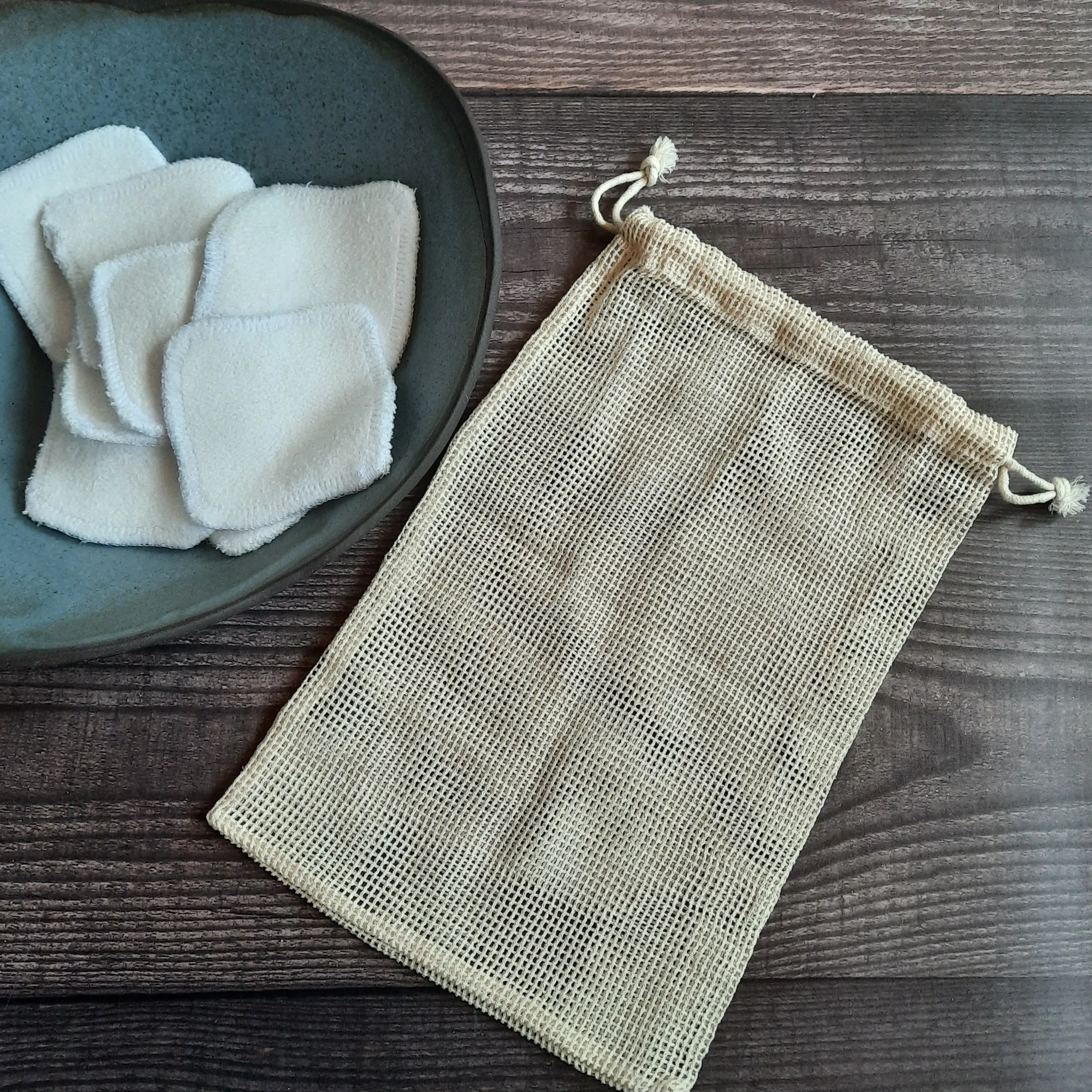 organic bamboo   cotton facial squares and/or cotton mesh laundry bags