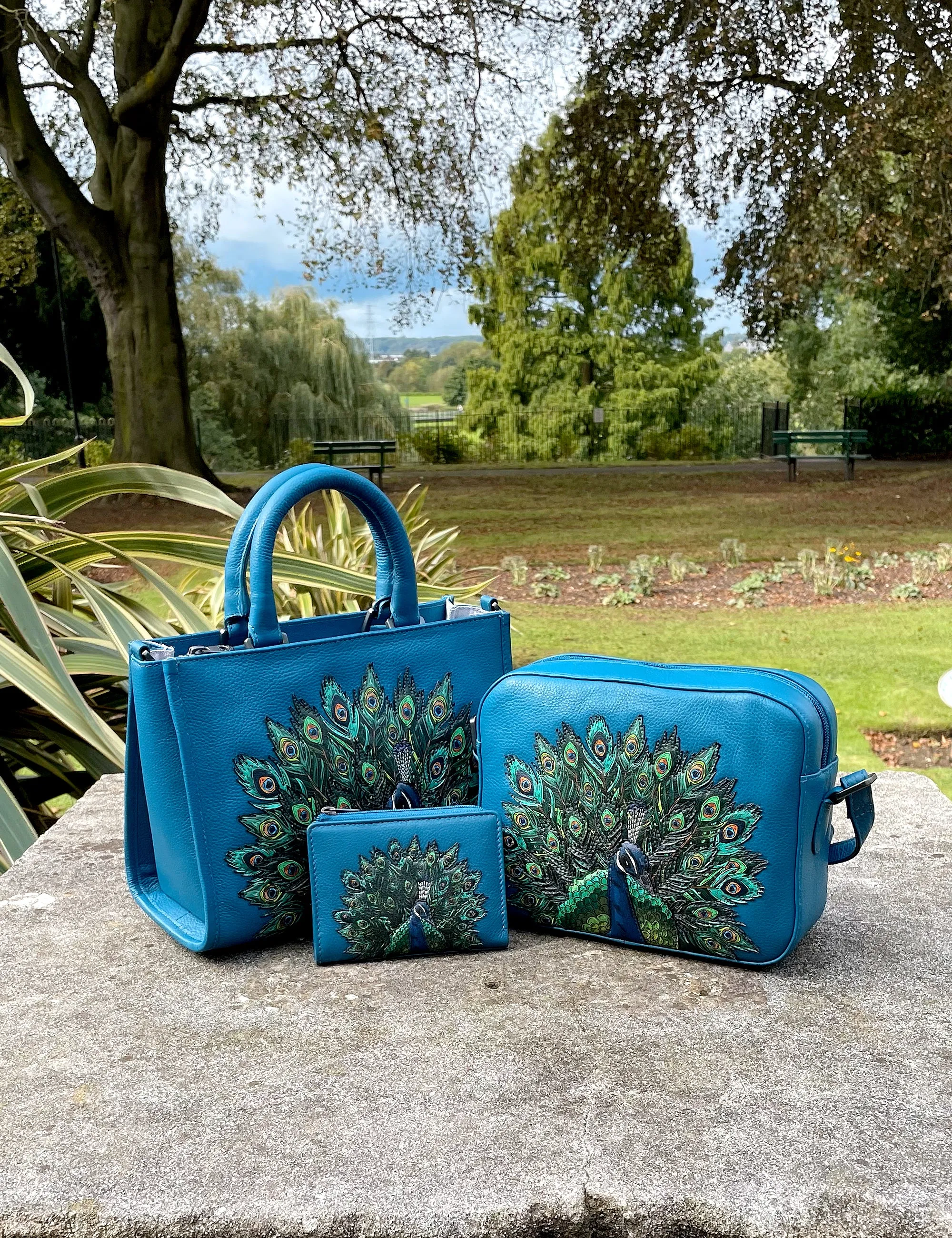 Peacock Plume Petrol Blue Leather Multiway Grab Bag