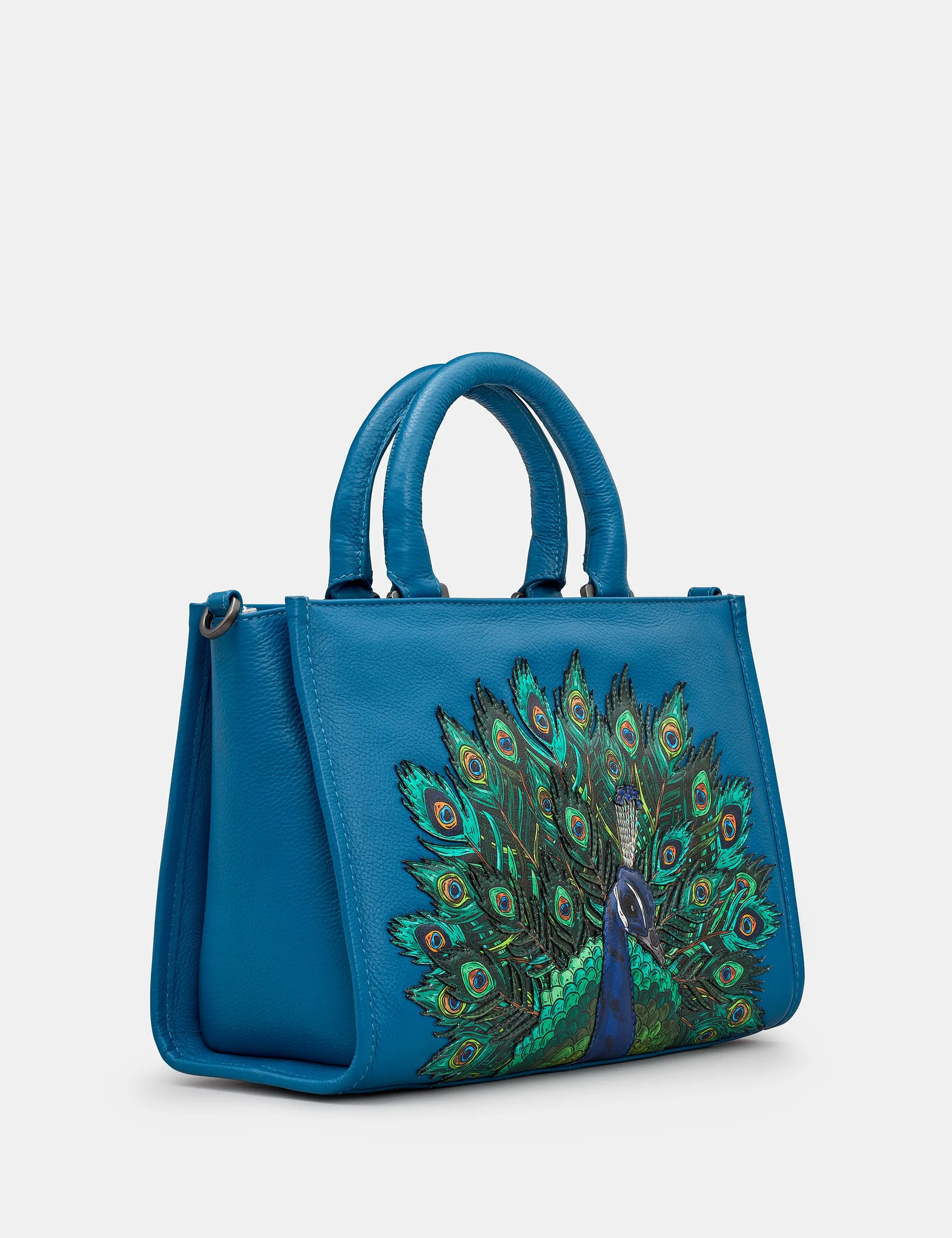 Peacock Plume Petrol Blue Leather Multiway Grab Bag