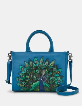 Peacock Plume Petrol Blue Leather Multiway Grab Bag