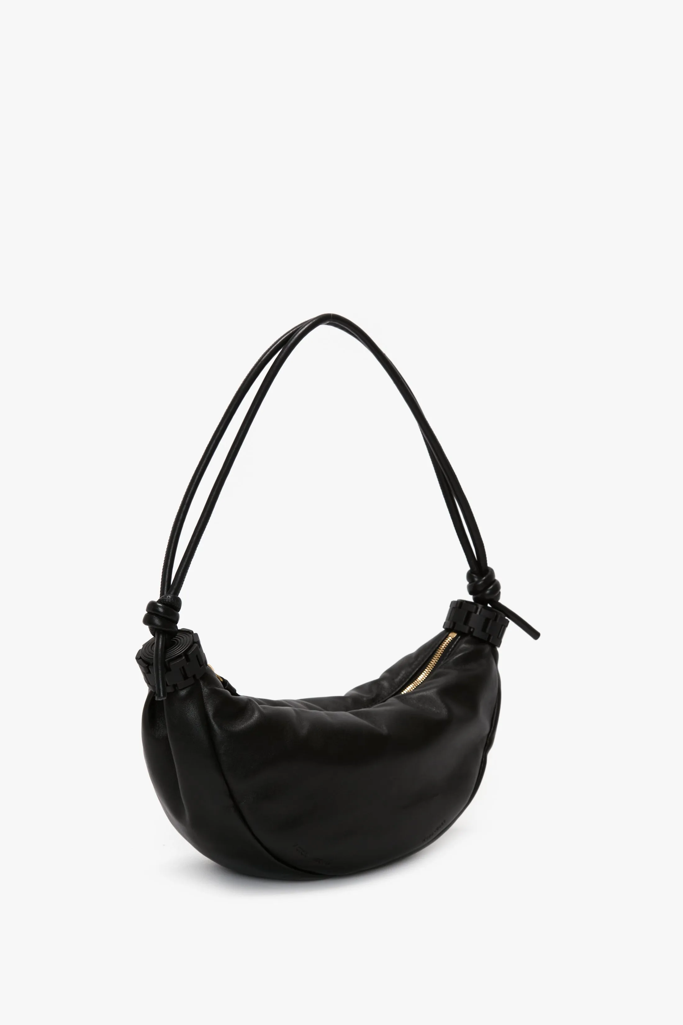 Puffy Half Moon Shoulder Bag In Black Leather