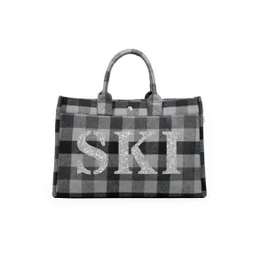 SKI Collection: East West Bag Grey Flannel Plaid with Silver SKI