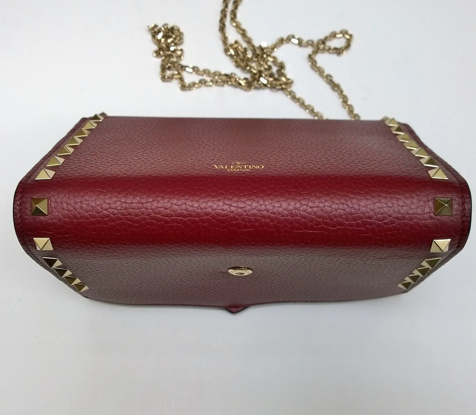 Valentino Garavani Burgundy Textured Leather Chain Bag Purse