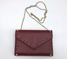 Valentino Garavani Burgundy Textured Leather Chain Bag Purse