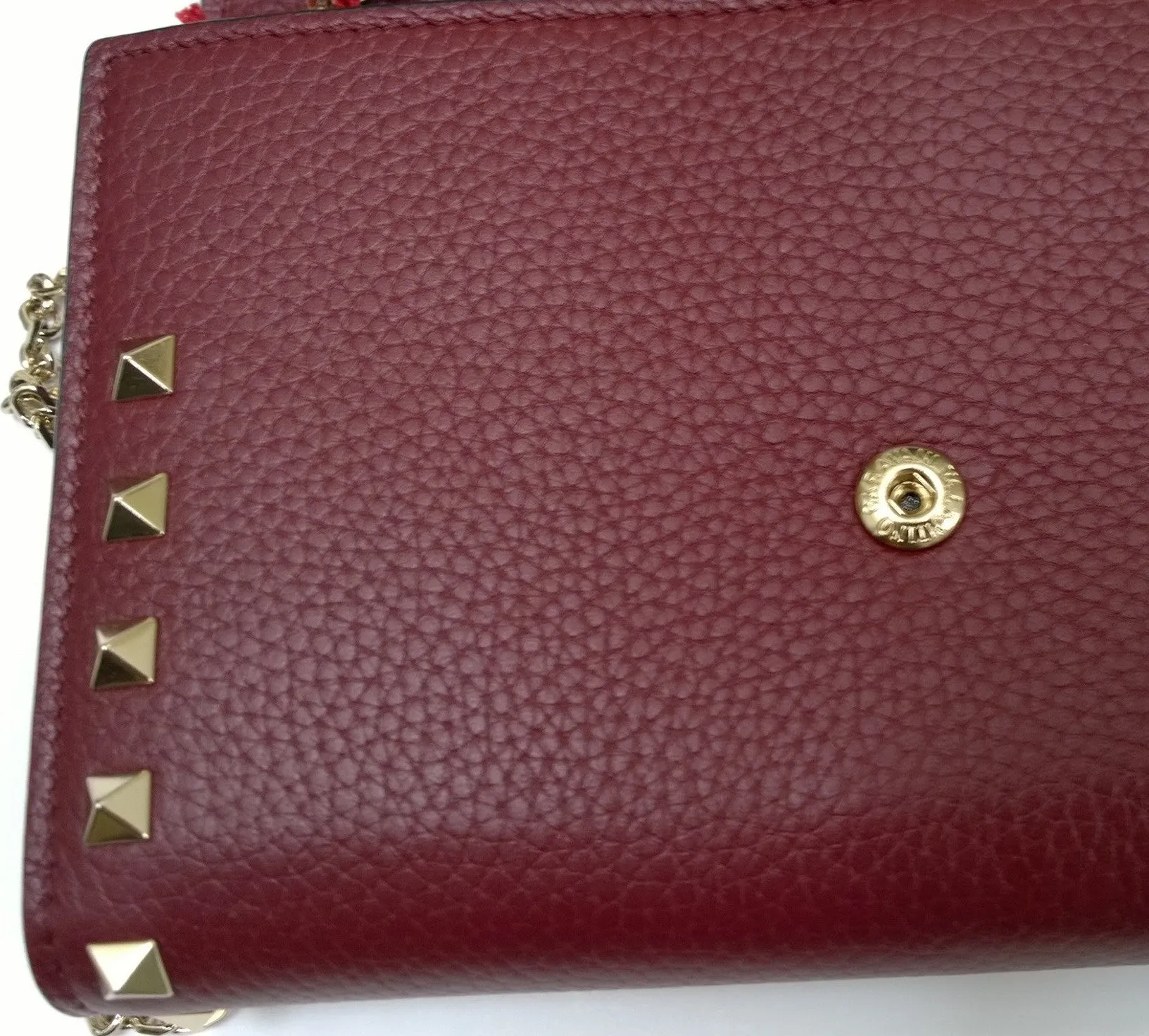 Valentino Garavani Burgundy Textured Leather Chain Bag Purse