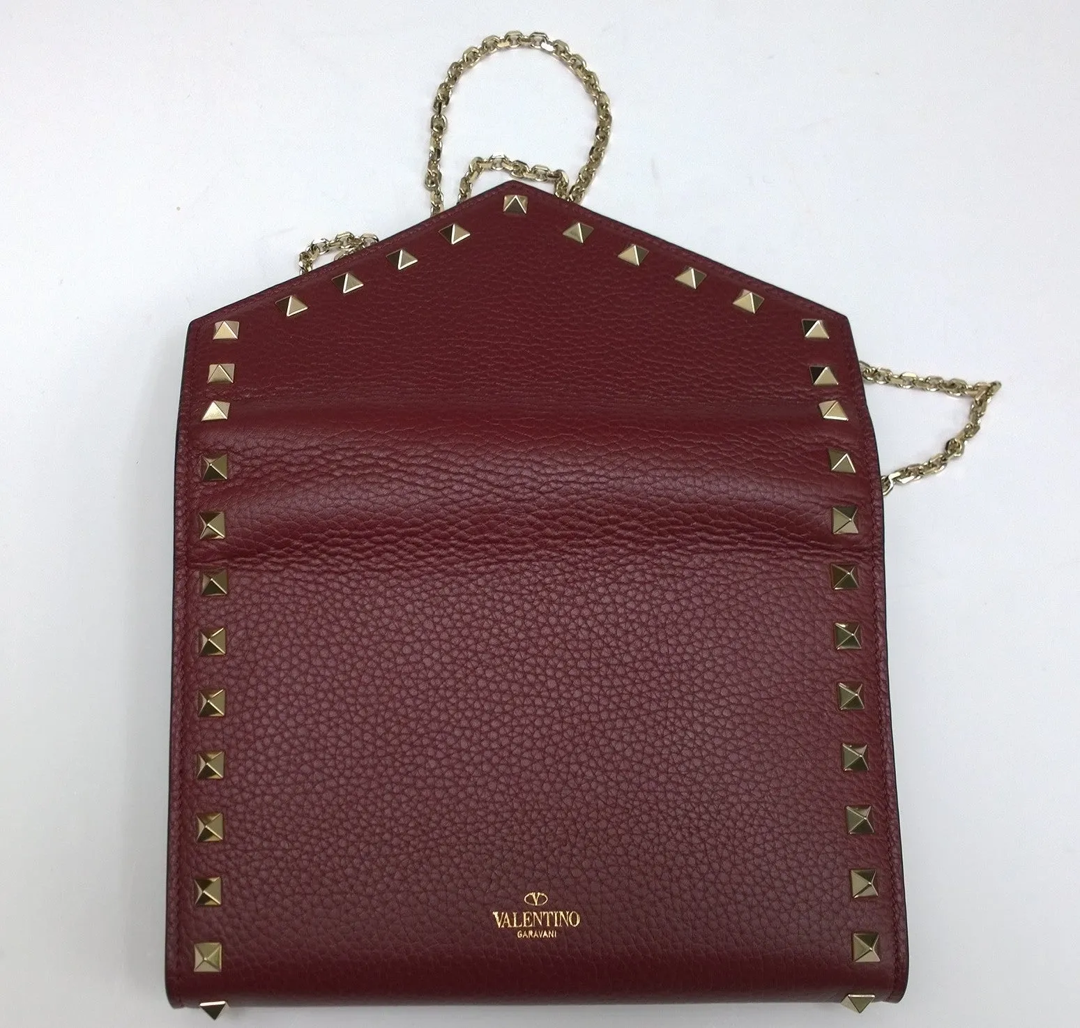 Valentino Garavani Burgundy Textured Leather Chain Bag Purse