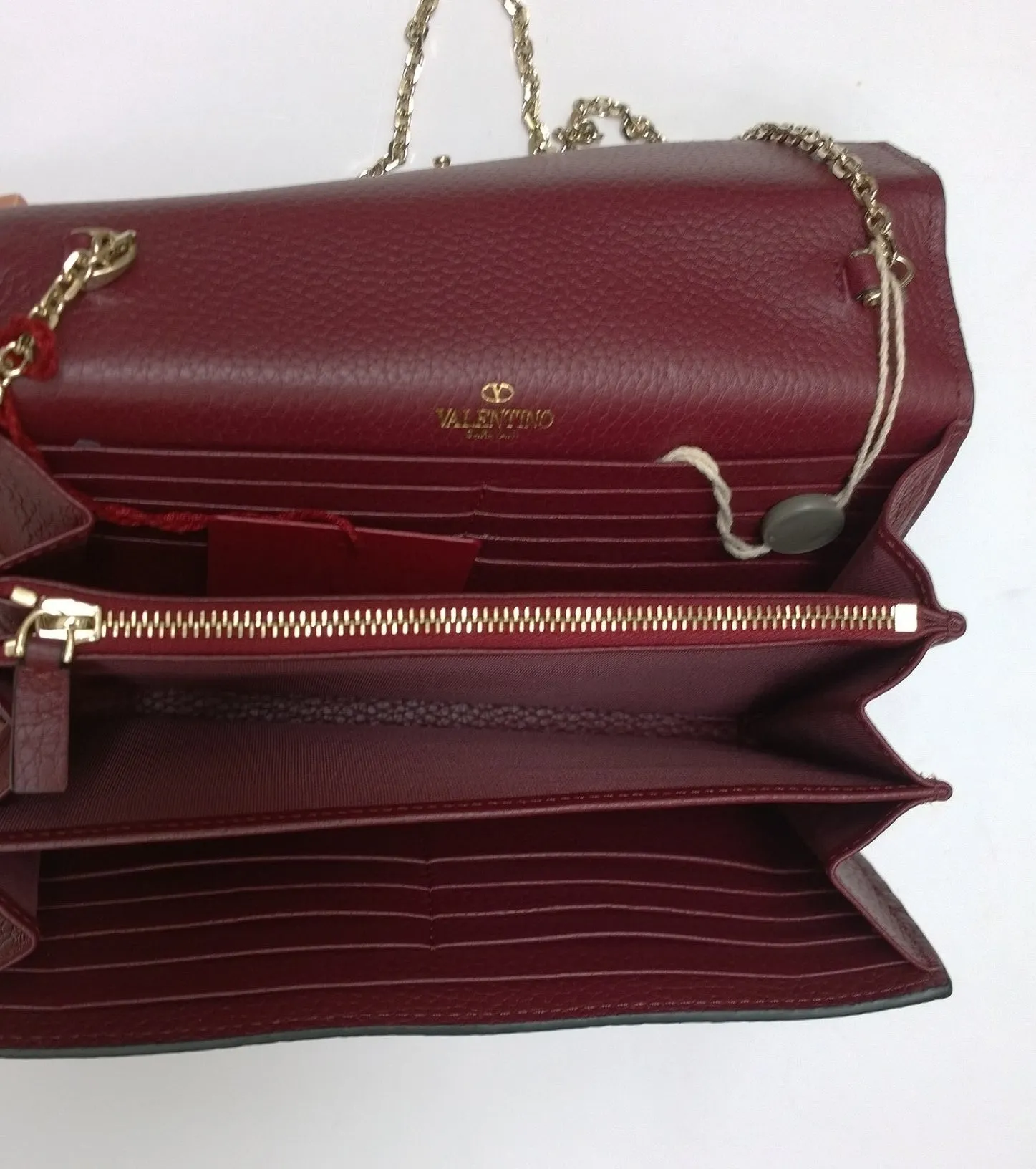 Valentino Garavani Burgundy Textured Leather Chain Bag Purse