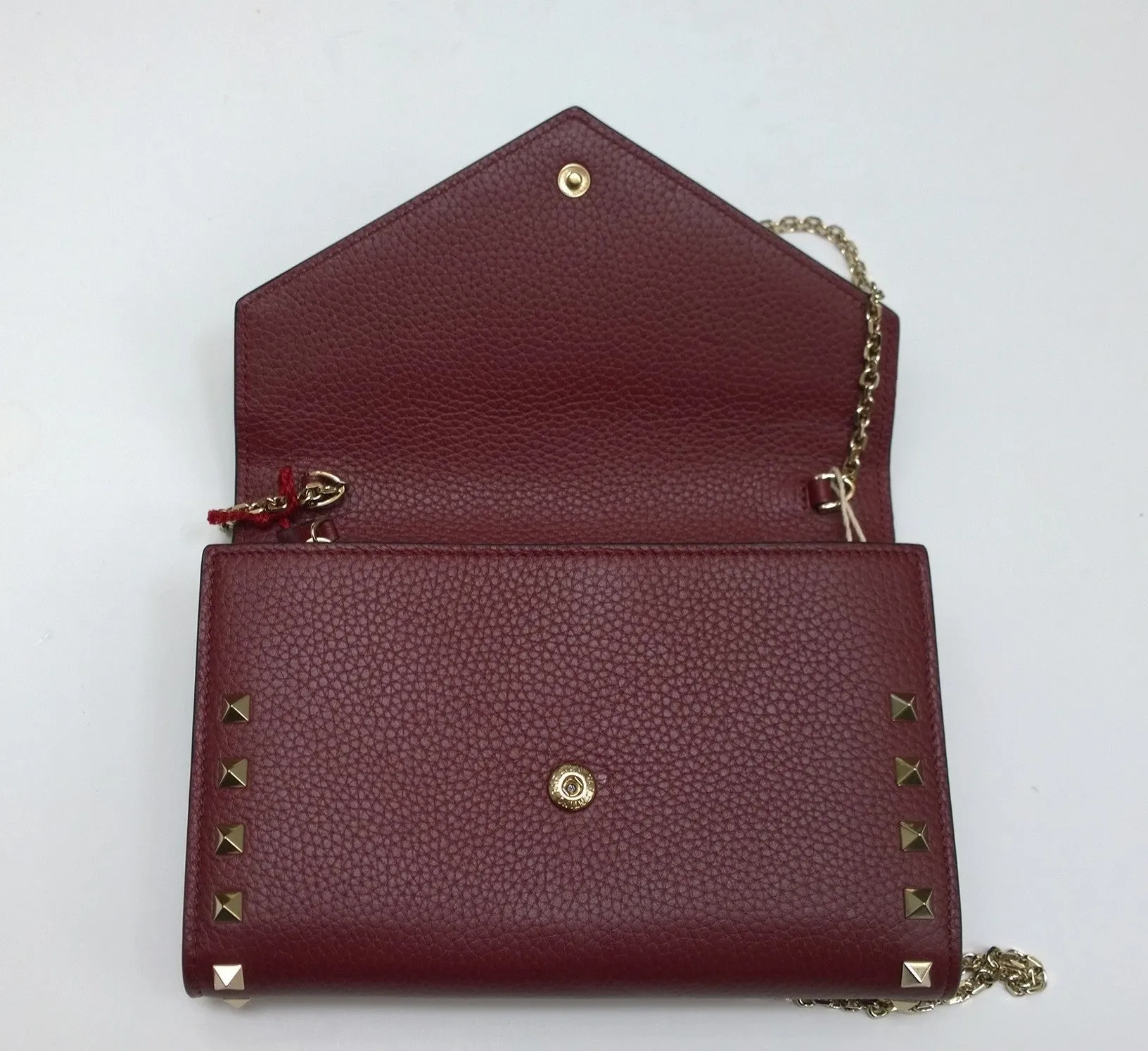 Valentino Garavani Burgundy Textured Leather Chain Bag Purse